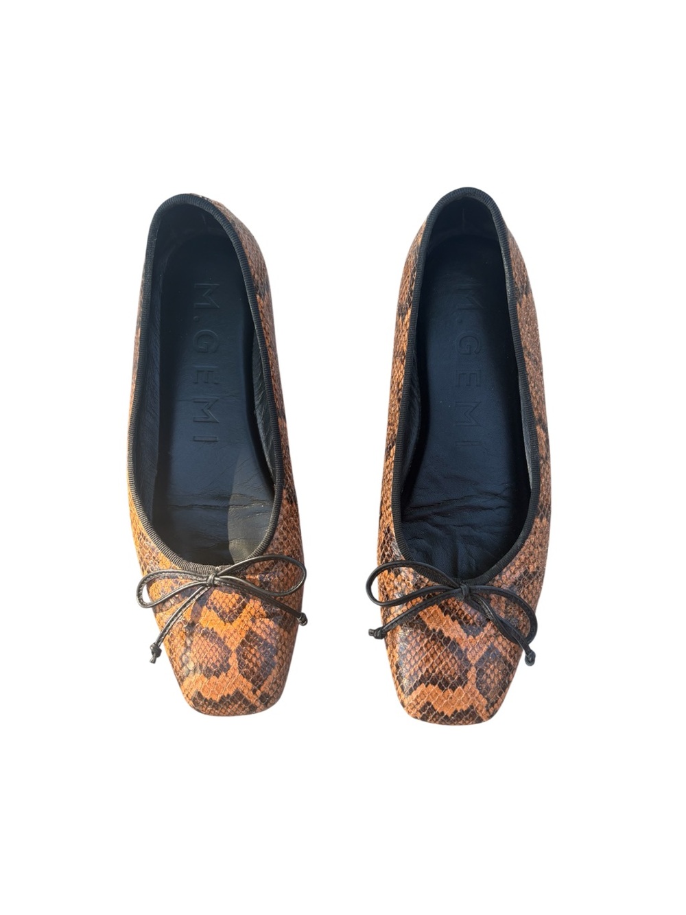 M Gemi Brown Snake-Print Leather Ballet Flats